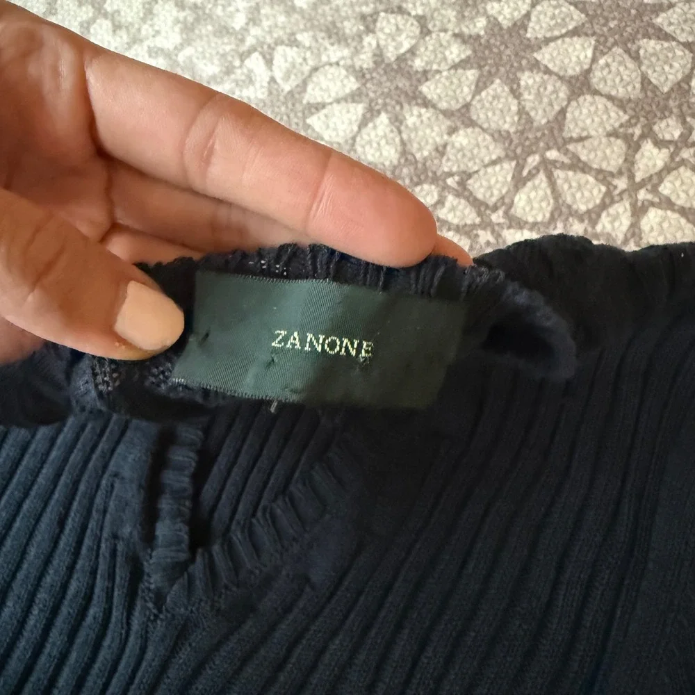 Zanone Mens Navy Blue Ribbed V Neck‎ Long Sleeve Cotton Sweater Size 50 Italy